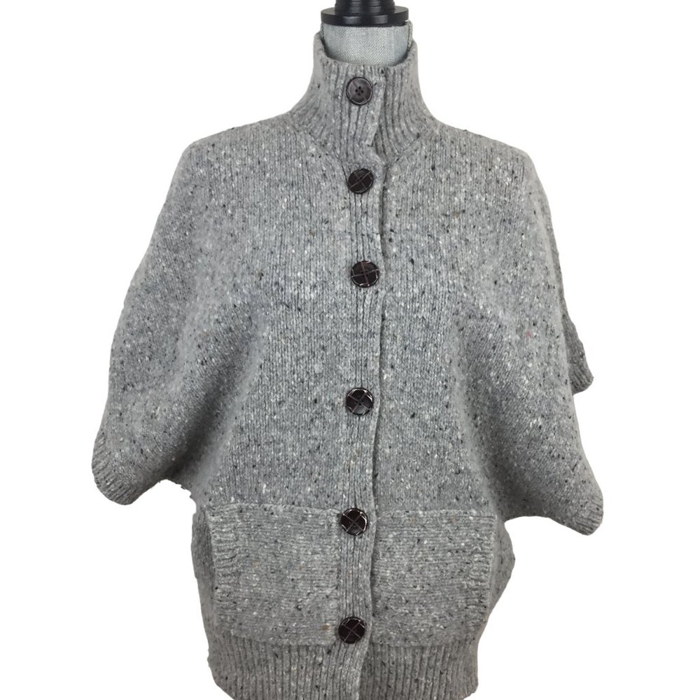 Irish Wool Aran Fisherman Cable Knit Keltic Cardigan Sweater sz M Grey